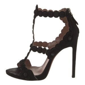 Alaïa Black Suede T-Strap Sandals Size 38 / US 8 – Womens Strappy Stiletto Heels